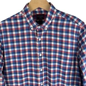 UNTUCKit Mens M Slim Fit Button Down Long Sleeve Flannel Plaid Shirt Red Blue